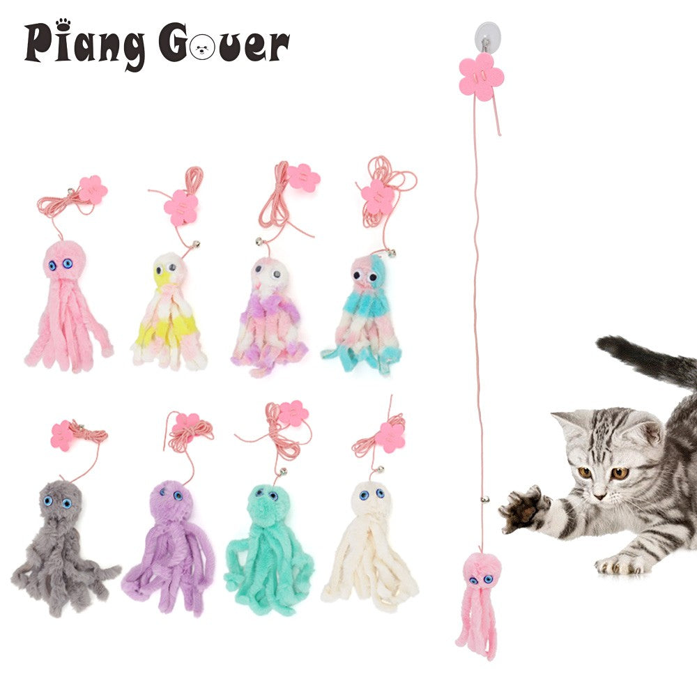 Brinquedo Pequeno de Polvo para Gatos, Brinquedo para Gatos com Ventosa, Lula Retrátil Pendurada na Porta, Suprimentos para Animais de Estimação, Interativo