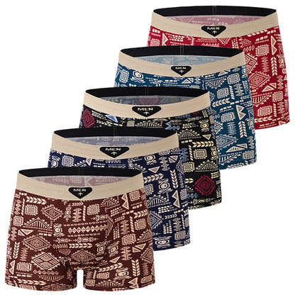 5 Pcs Fashionable And Versatile Printed Underwear For Men In All Seasons Comfortable Plus Size Youth Boxer Shorts Casual Shorts