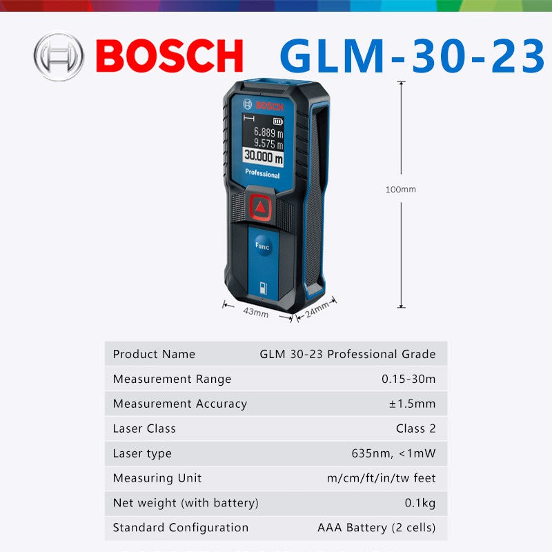 Medidor de Distância a Laser BOSCH GLM 30-23 Original Botão Duplo Alta Precisão Leve Tela Moderna Medição Sem Bateria
