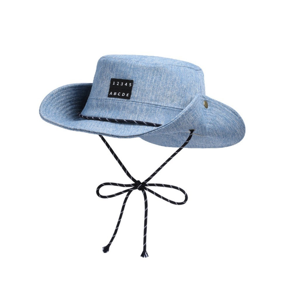 Retro Sunscreen Western Cowboy Hat Lightweight Wide-Brimmed Denim Bucket Hat Japanese Style Cloth Fisherman Hat Travel