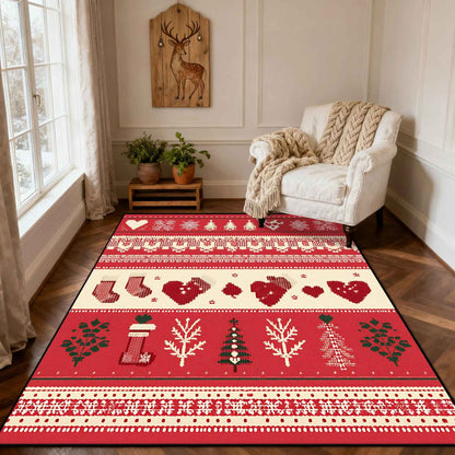 Christmas Style Red Living Room Carpet Christma Tree Decoration Bedroom Fluffy Thickened Rug Indoor Cloakroom Floor Mat Bedroom