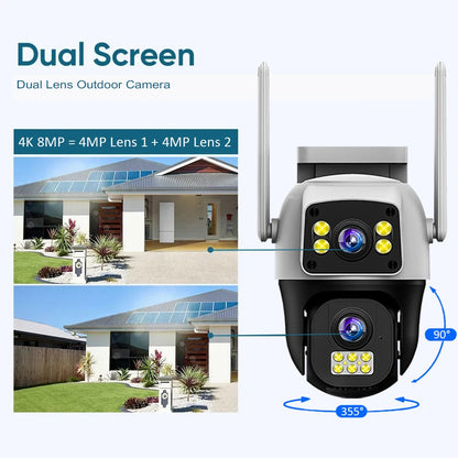 8MP 4K WiFi Camera Dual Lens Dual Screen Wireless Outdoor Surveillance Human Detect Security Protection Two Way Audio PTZ IP Cam