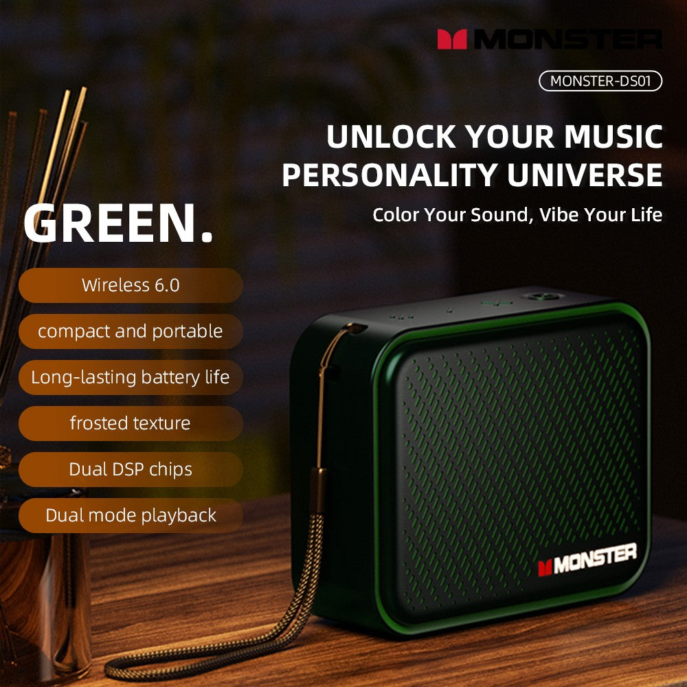 Caixa de Som Portátil Sem Fio Monster DS01 Outdoor BT V6.0 IP67 à Prova d'Água 1500mAh Mini Subwoofer de Alta Fidelidade Acústica Personalizada