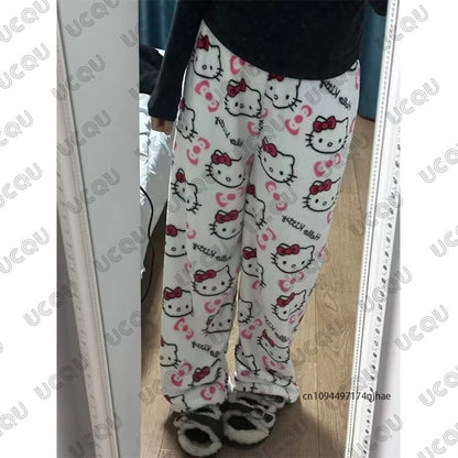 Autumn Winter Cartoon Hello Kitty Pajamas Pants Y2K Anime Women‘s Pajama Pants Couple Sleepwear Trousers Casual Home Clothes
