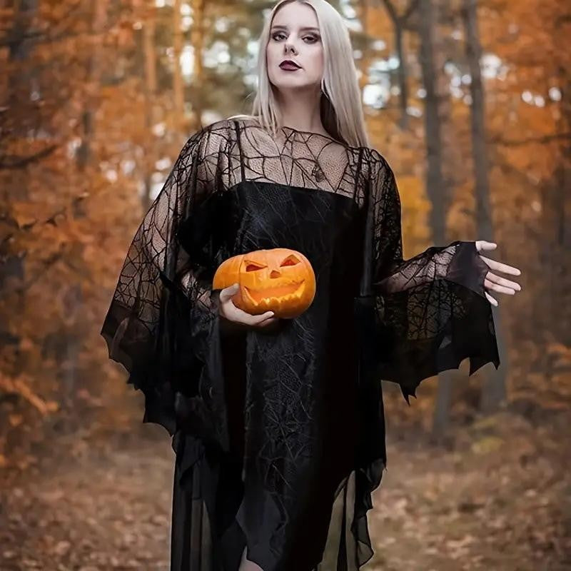 1 piece of Halloween spider web bat cape for adults and children, European style, black festive costume, knitted clothing
