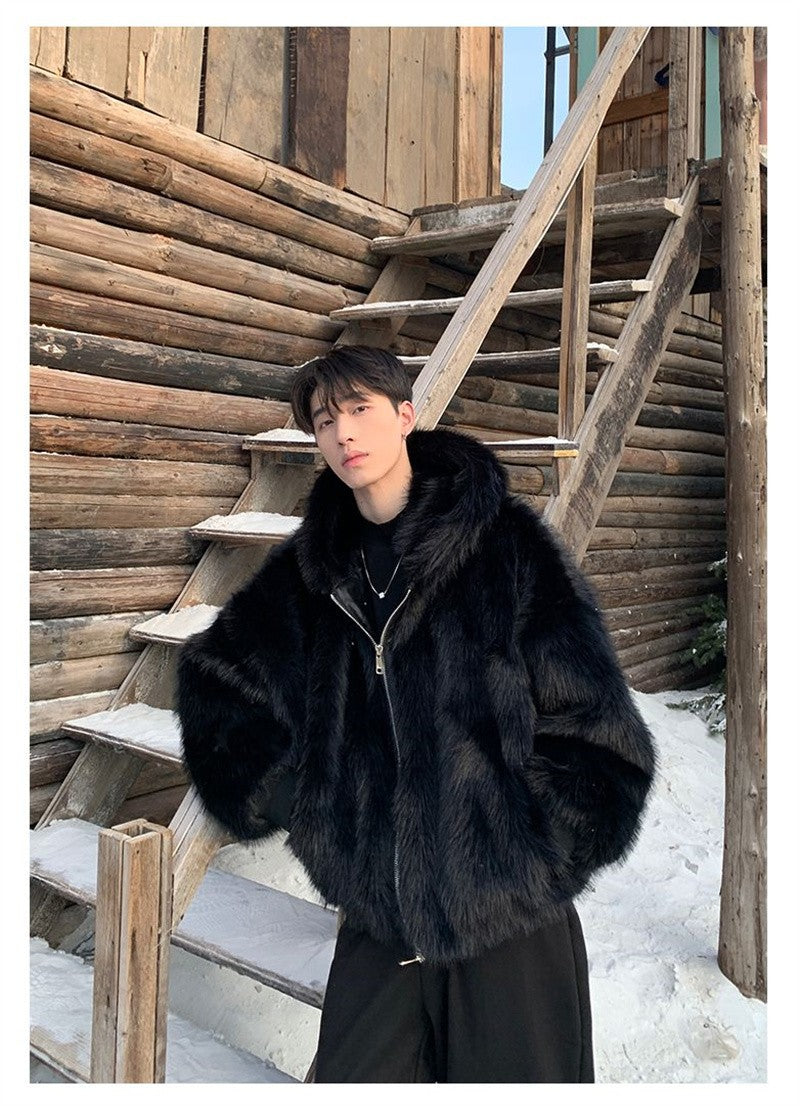 Pi Shuai Coat 2024 Winter Autumn/Winter New Men New Style Fox Imitation Fur Coat Leather Fashion Loose Thick Warm Coat Commuter