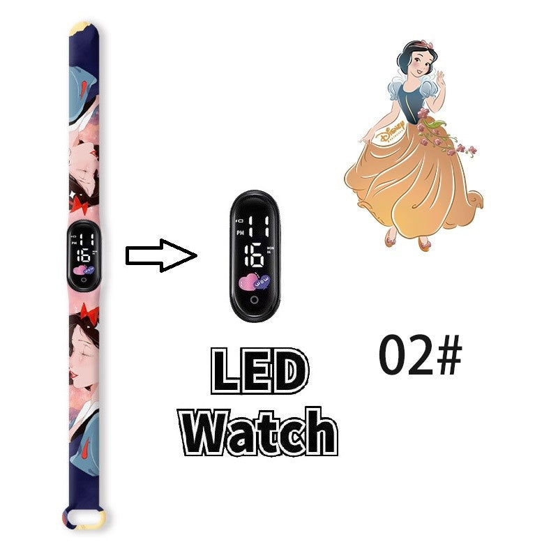 Disney Princess Kids Digital Watch Cartoon Action Figure Snow White LED Touch Waterproof Electronic Watch Toys for Children