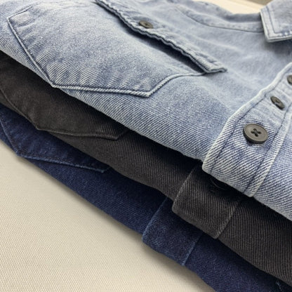 Heavy cargo denim shirt men May Khaki autumn do old retro loose casual plus size shirt coat