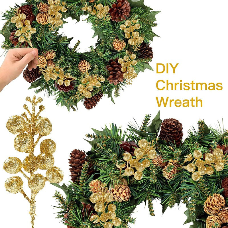 10/20Pcs Christmas Decoration Glitter Berries Artificial Flower Bouquet Christmas Tree Ornaments for Home New Year 2026 Decor