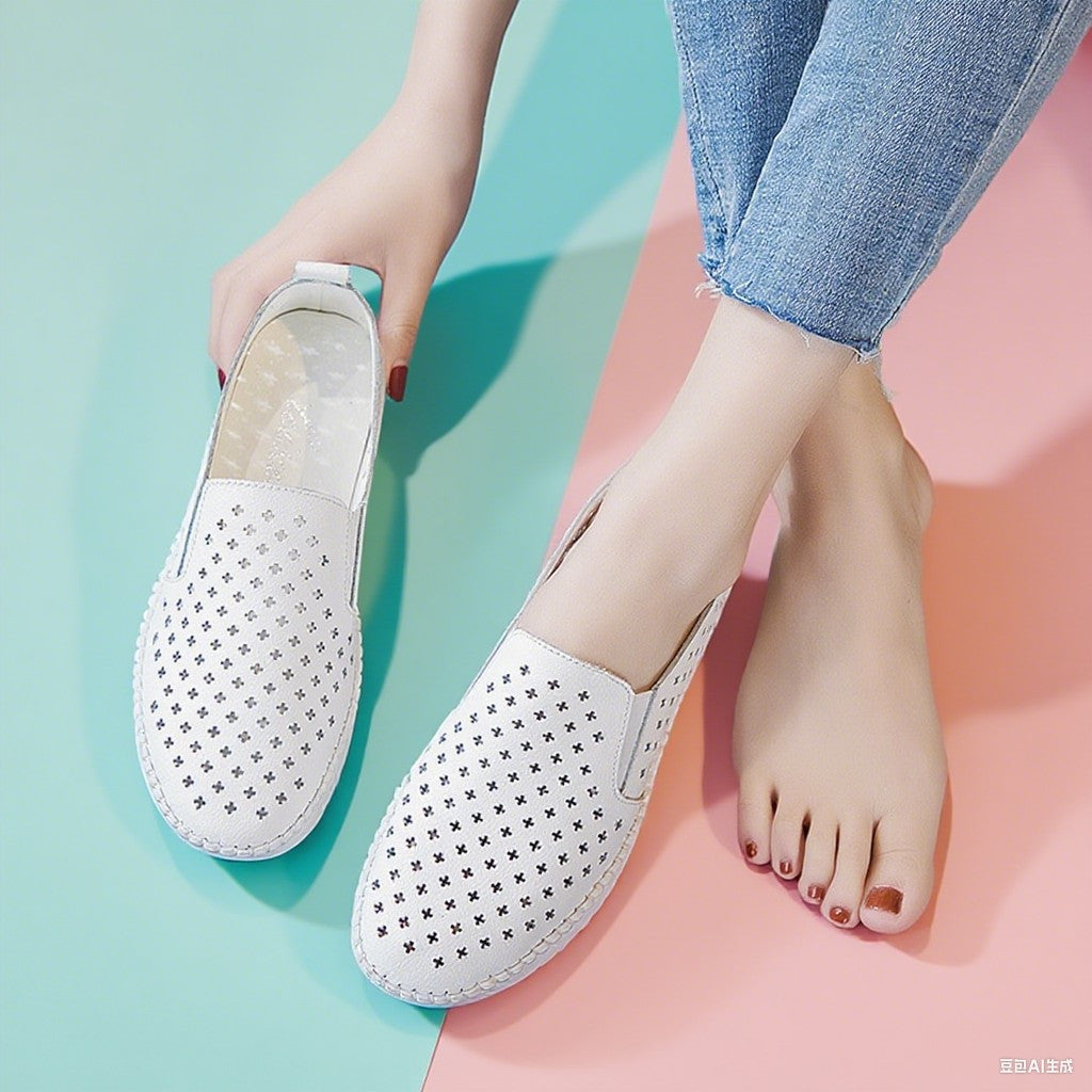 Genuine Leather ladies flats sneakers shoe Women casual loafers shoes female Hollow moccasins White Lace up canvas Boat shoes