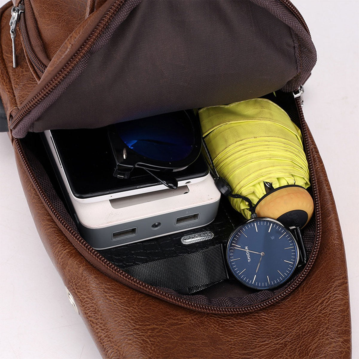 New casual men's shoulder bag, outdoor sports large capacity chest bag, men's multifunctional PU business crossbody bag