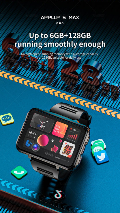 LOKMAT APPLLP 5 MAX Android Watch Phone Square Big Screen Wifi 4G Calls Smartwatches Dual Camera with Flashlight Gaming Watch