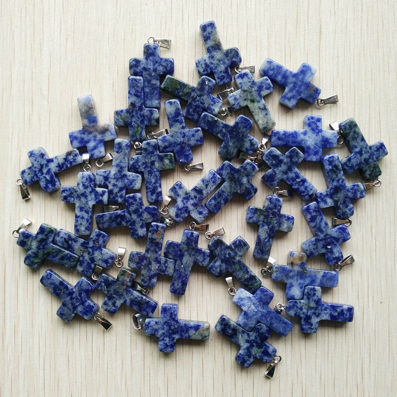 Wholesale 50pcs/lot Fashion Hot Sell Natural Stone Mixed Color Assort Cross Pendants Charms Fit Necklaces Jewelry Making