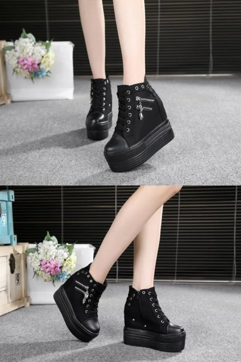 11cm New Brand Hidden Heel Platform Sneakers Women's Breathable Wedge Canvas Shoes Woman Casual Ladies Boots Zapatos De Mujer