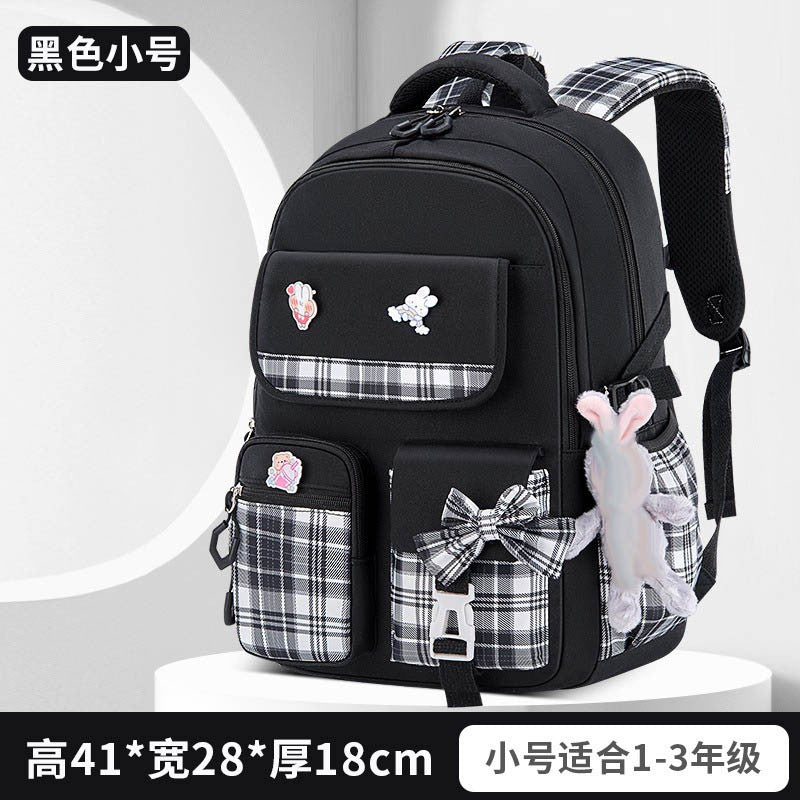 Protecting The Spine Ergonomics Elementary School Students Girls Checkered Backpack Large Capacity Lightweight Waterproof