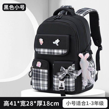 Protecting The Spine Ergonomics Elementary School Students Girls Checkered Backpack Large Capacity Lightweight Waterproof