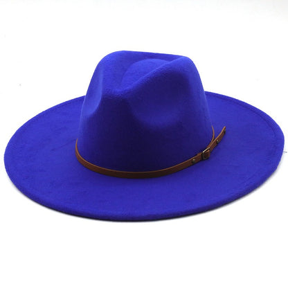 9.5cm Wide Brim Fedora Hats with Brown Belt Autumn Winter Women Party Top Hat Men Jazz Retro Cowboy Felt Cap Panama Sun Hat