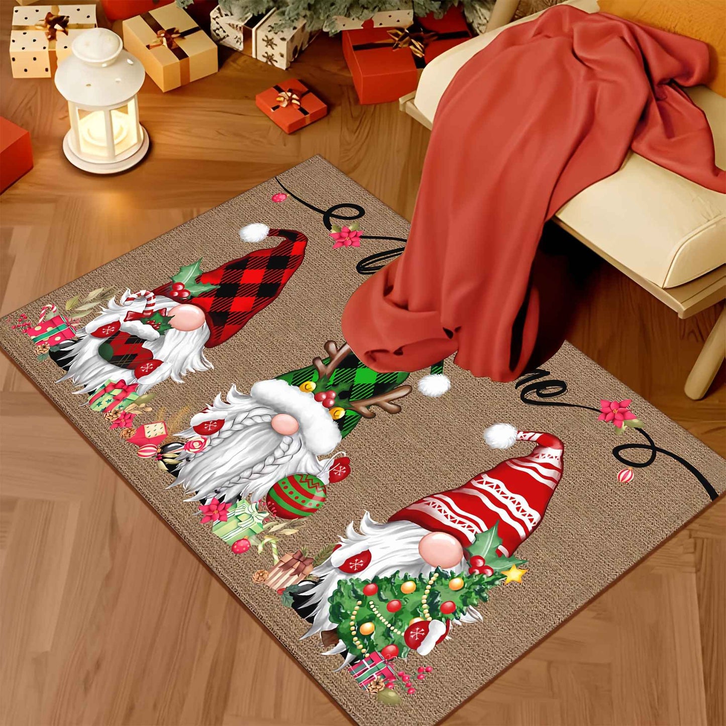 VIKAMA Christmas Elf Living Room & Bedroom Door Mat-Winter Holiday Decor With Anti-Slip Soft Material, Machine Washable