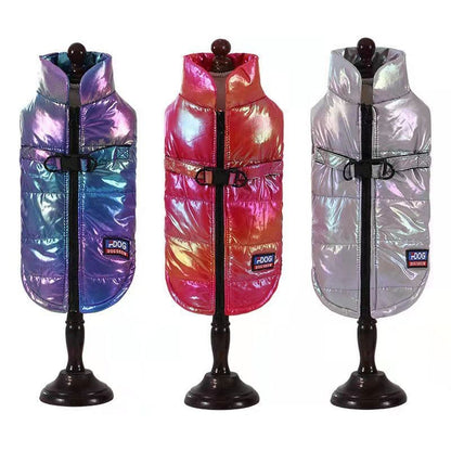 Colete impermeável, refletivo, de cor gradiente com forro de lã para roupas quentes para pets, casaco quente para cães, roupas para gatos, suprimentos para pets