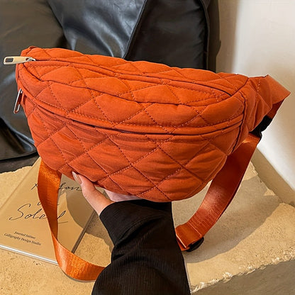 Quilted Patchwork Crossbody Bag - Large Nylon Purse, Multi-Pocket, Adjustable Strap. Grey Gift-Ready!