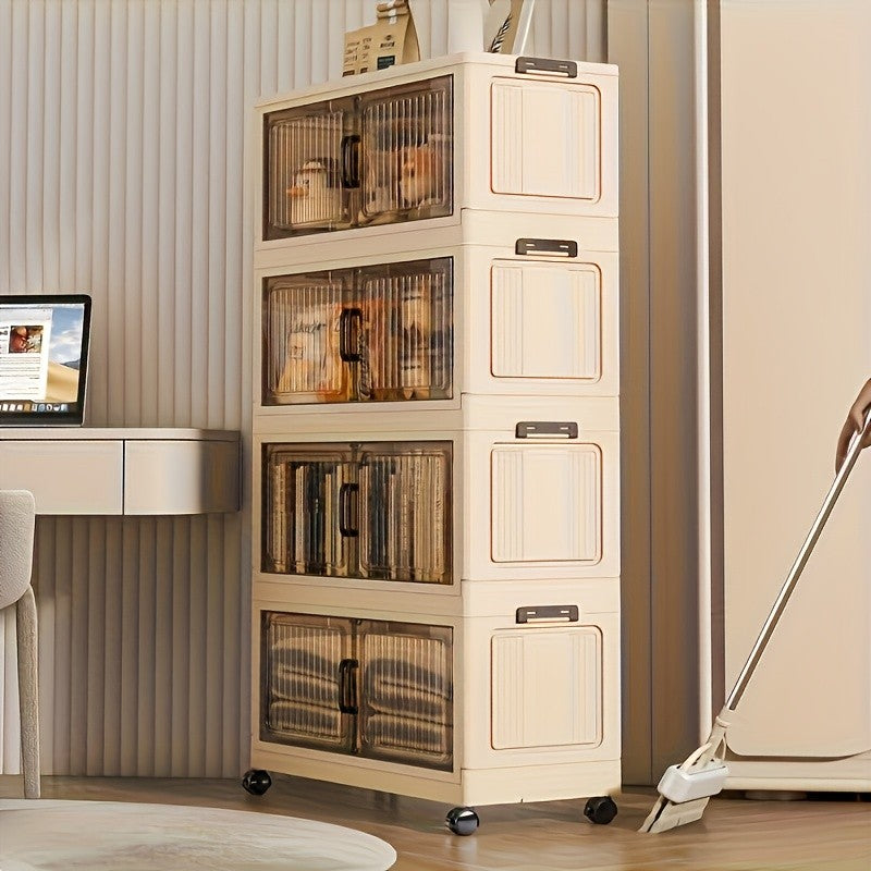 5-Tier Foldable Cabinet, Plastic Bins, Portable Wardrobe Organizer, Rolling Stackable Drawers. For Bedroom, Living Rm, Office