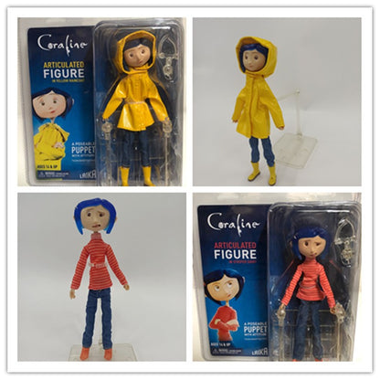 Neca Anime Coraline Doll Articulated Anime Figure Raincoat Sweater In Striped Shirt Toy La Girl Decoration Model Bithday Gifts