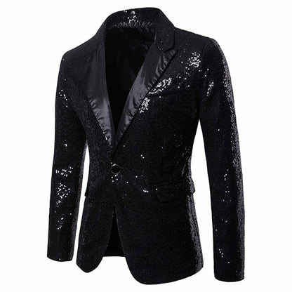 Trendy Sequin Men'S Sequin Jackets Charm One Button Stage Performance Red Sliver Black Blazers Coat Male Glitters Formal Suit