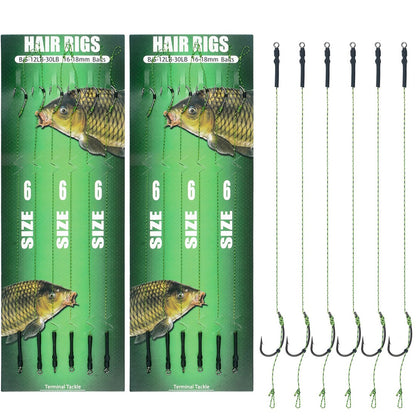 12 anzóis de pesca de carpa pré-amarrados com linha, para carpa, prontos para usar com iscas boilies, equipamento de pesca de carpa.