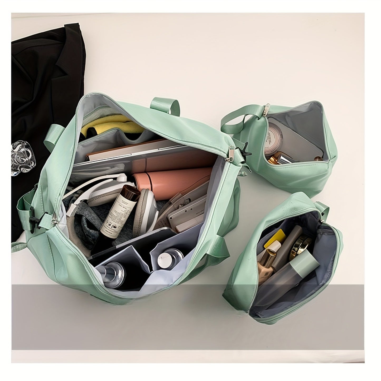 Conjunto de 3 malas de viagem em nylon, bolsa de bagagem moderna de grande capacidade, bolsa de ginástica e esporte com alça transversal, adequada para uso diário