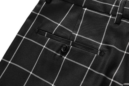 Fashion Male Business Social Suit Pants Black / Blue / Burgundy Men Wedding Plaid Dress Trousers