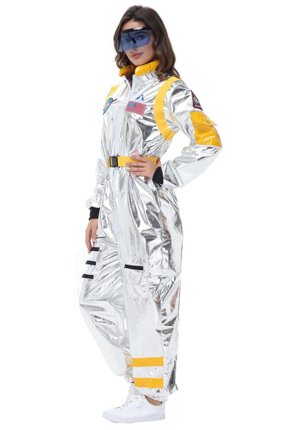 Adult Silver Astronaut Costume Men Women Spaceman Suit Space Jumpsuit Halloween Cosplay Party Dress Up