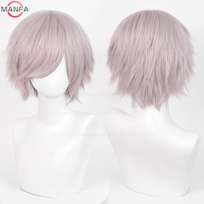 Anime 30cm Curta Reta Peruca Cosplay Preto Branco Verde Marrom Roxo Azul Cinza Vermelho Dourado Homens Mulheres Cabelo Sintético Resistente ao Calor