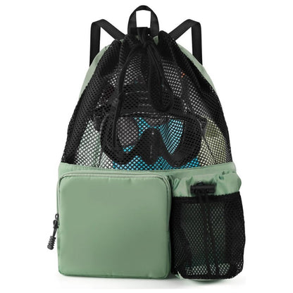 1 Mochila de Cordão de Malha Grande Capacidade Academia Praia Viagem Bolsa Poliéster Mochila Esportiva ao Ar Livre