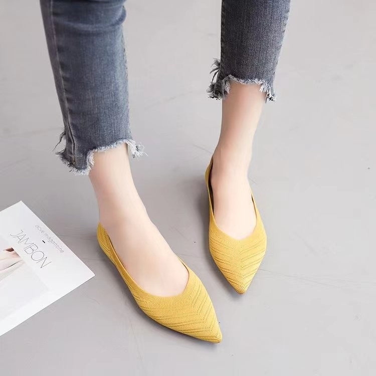 Women Pointed Toe Flat Shoes 2025 New Solid Color Knitted Slip on Shoes Casual Breathable Ballet Flats Women Flat Loafers Shoes