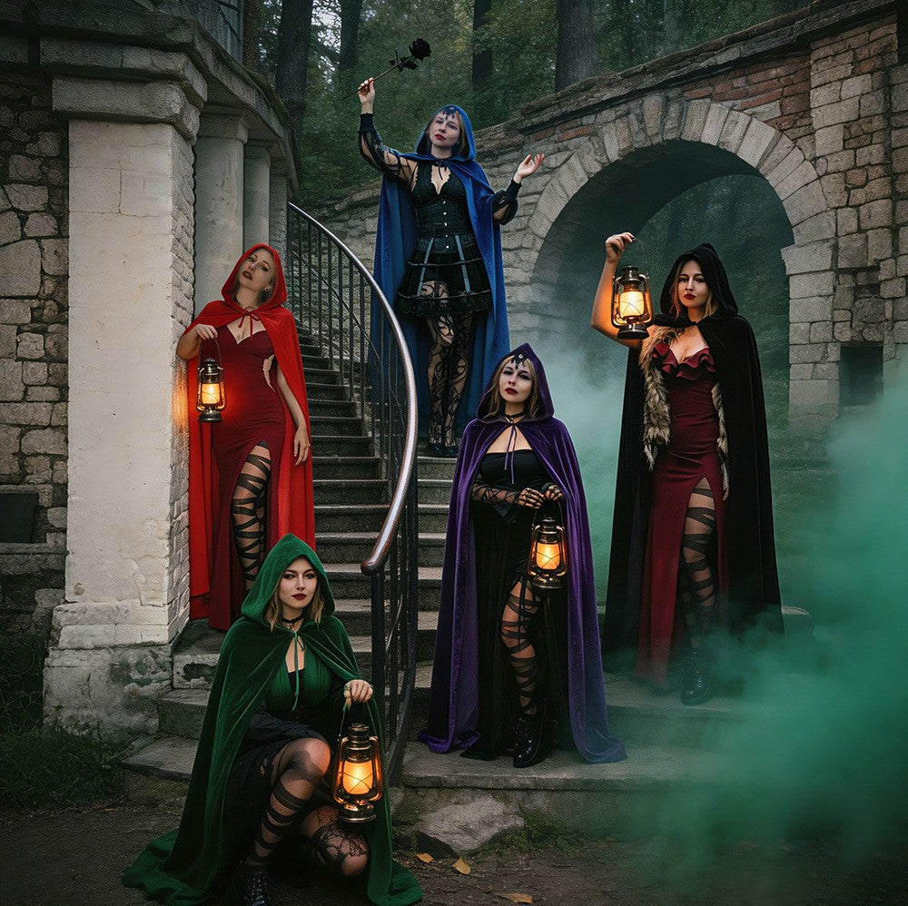 Halloween Cloak Golden Velvet Costume Different Color Adult Costumes Makeup Props Black Death Ball Cloaks