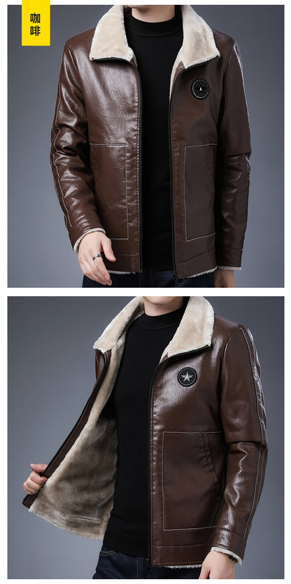 Plus Size Fur Collar Men's Leather Jackets Male Casual Plus Velvet Leather Jacket Thickened Style Leather Fashion Men Outerwear