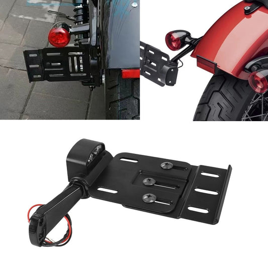 For Harley Dyna Sportster 883 1200 XL 07-16 Motorcycle Telescopic Folding LED Light Side Mount License Plate Holder