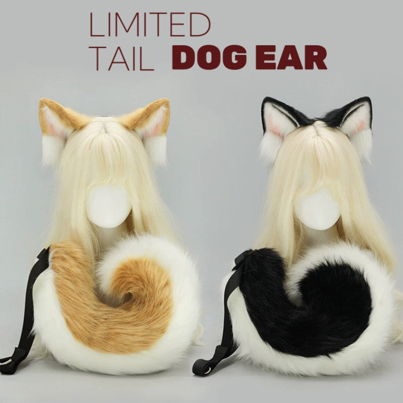 2025 New Halloween Simulated Furry Dog Ear Hairband Lolita Realistic Tail Set Cute Animal Plush Dog Tail Cosplay Props