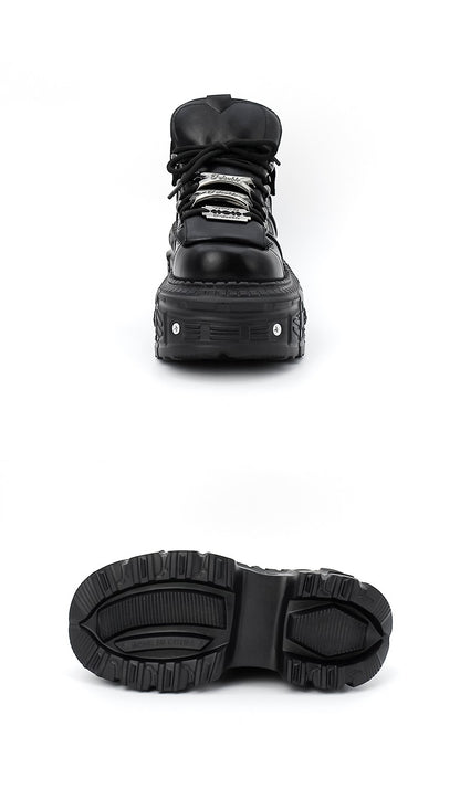 2025 New Punk Style Women Shoes Lace-up Heel Height 6CM Platform Shoes Woman Gothic Ankle Rock Boots Metal Decor Woman Sneakers