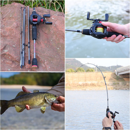 Kit Completo Sougayilang Vara e Carretilha de Pesca, Vara de 5 Seções e Carretilha com Carretel de Alumínio para Pesca de Robalo em Água Doce