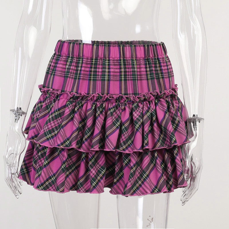 Pink Skirt Japanese College Style Youth Girl Plaid Skirt Female High Waist Slim Lolita Cosplay Y2k Skirt Goth Skirt