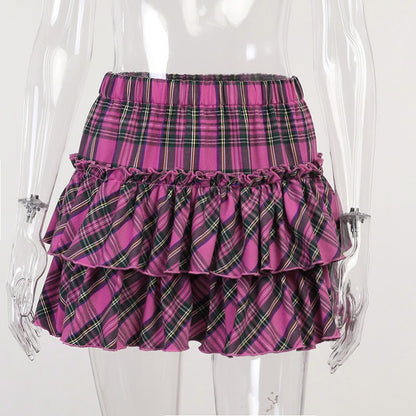 Pink Skirt Japanese College Style Youth Girl Plaid Skirt Female High Waist Slim Lolita Cosplay Y2k Skirt Goth Skirt