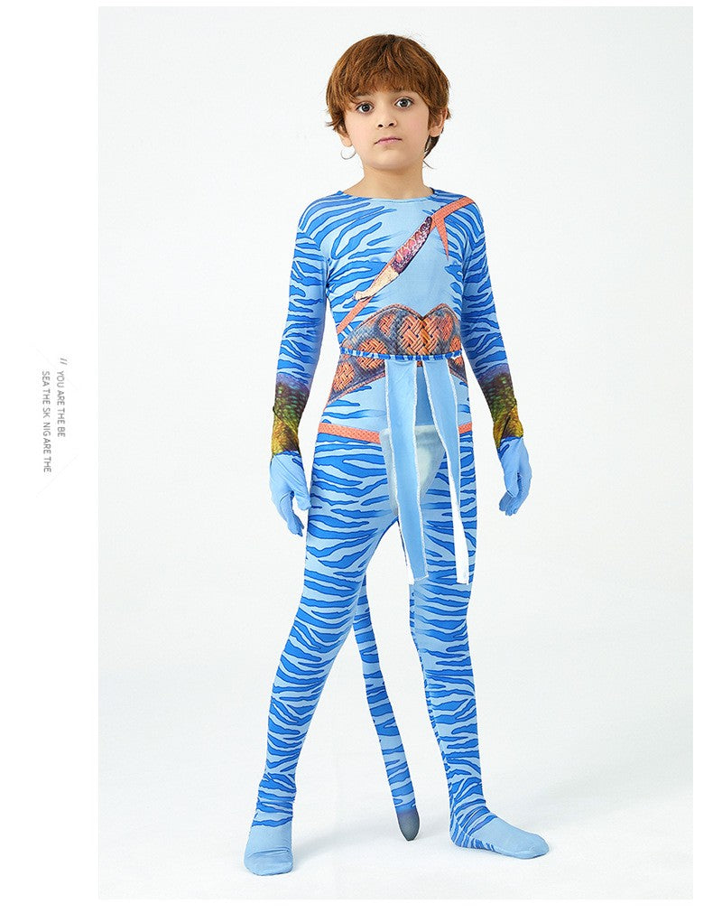 Girls Avatar 2 Neytiri Costume Tail Suit Boys Jake Sully Cosplay Zentai Bodysuit Jumpsuit Kids Halloween Birthday Party Costume