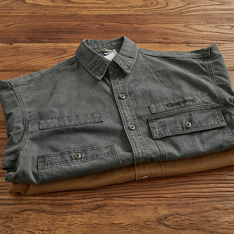 Heavy cargo shirt for men retro shirt for men pure cotton wash to do old loose casual long-sleeved coat for men