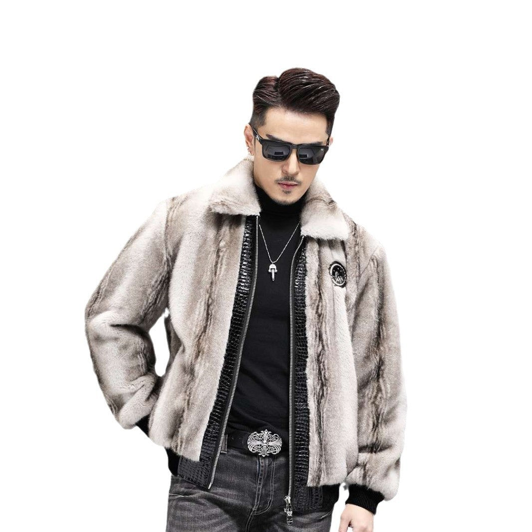 Zipper Cardigan Spliced Faux Leather Men Long Sleeve Jackets Turn Down Collar Coat Long Sleeve High Street 2025 Autumn Slim