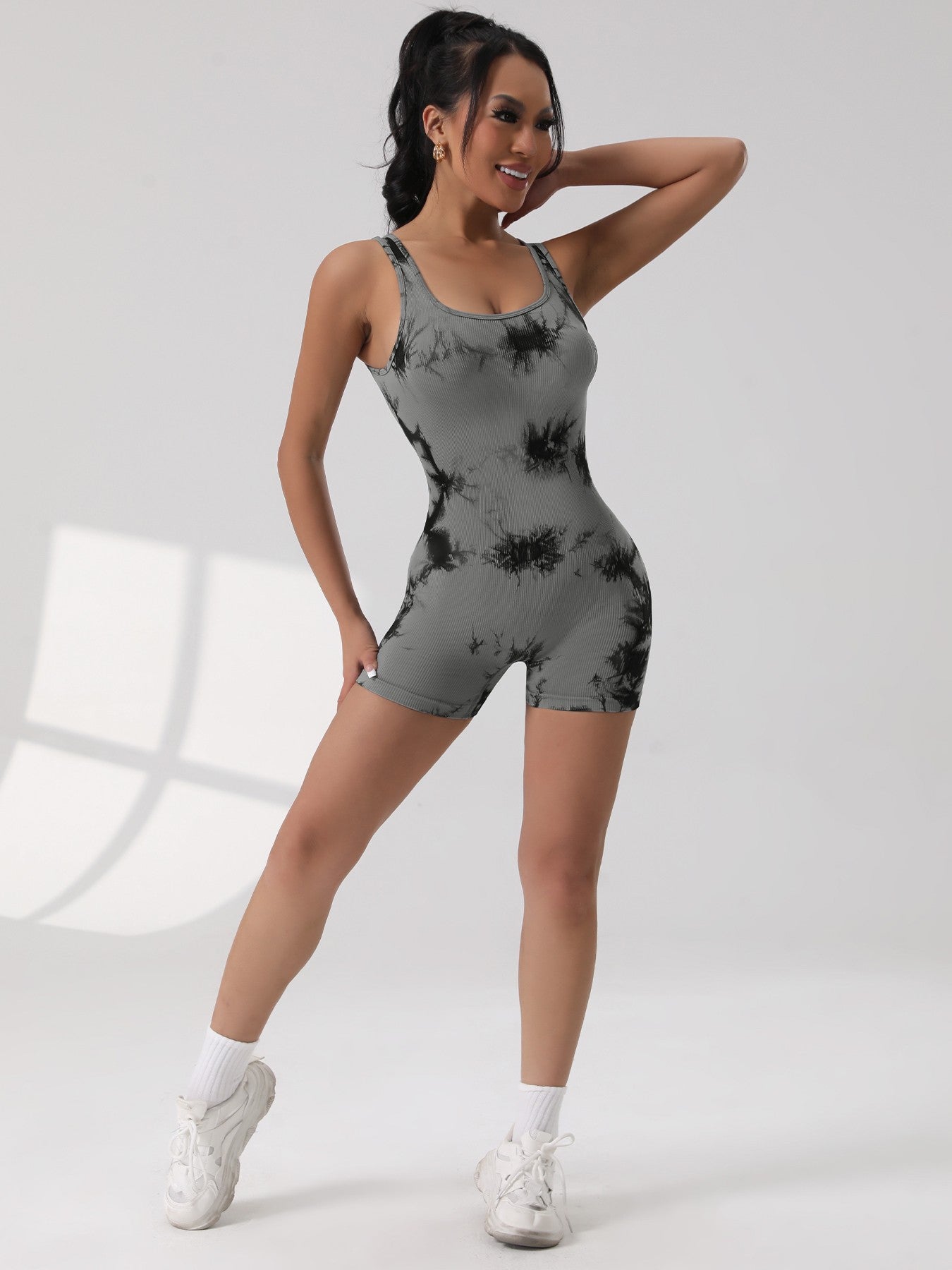 1PCS Tie Die Beautiful Back Yoga Suit Stretch Butt-Lifting Sports Jumpsuit Breathable Threaded Women Bodysuit without Pad