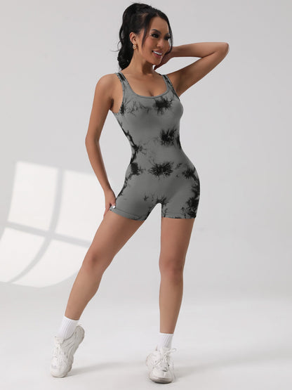 1PCS Tie Die Beautiful Back Yoga Suit Stretch Butt-Lifting Sports Jumpsuit Breathable Threaded Women Bodysuit without Pad