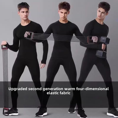 Men's Clothing Winter Warm Undershirts Plush Thermal Underwear Set Elastic Compression Tights Fitness Men's Track Suit Set