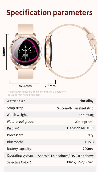2026 New NFC Smart Watch Women 7.3mm Ultra-Thin 1.32" AMOLED HD Screen Sport Fitness Bluetooth call Luxury Smartwatch Women Gift