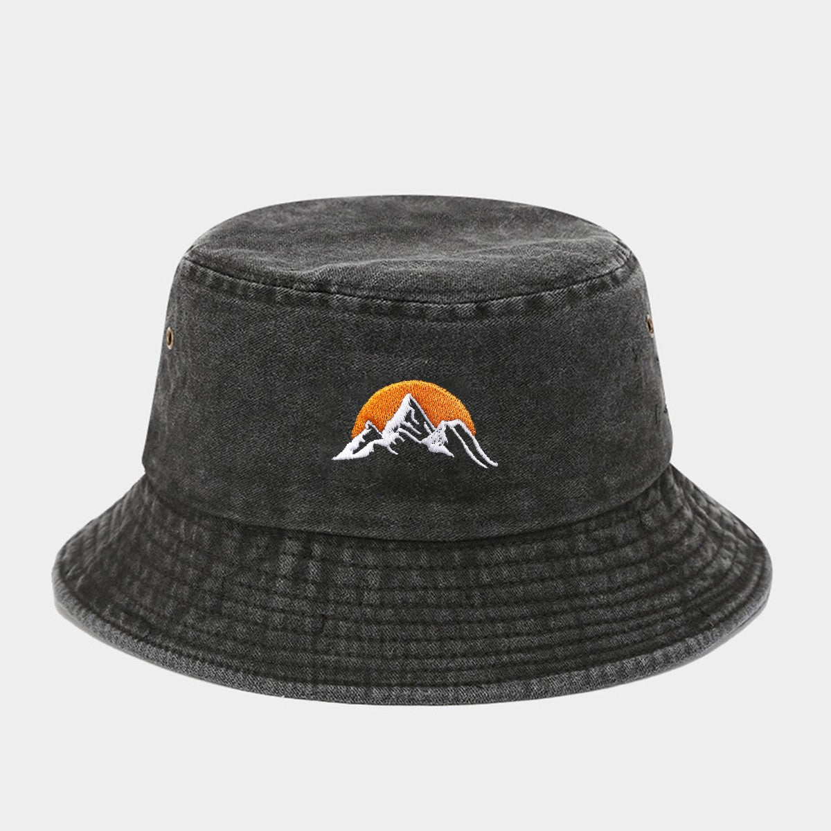 1 "sunrise" printed washed retro sunshade embroidered fisherman hat outdoor fashion accessory, made of polyester fabric